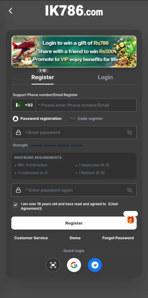 ik786 Register & Login